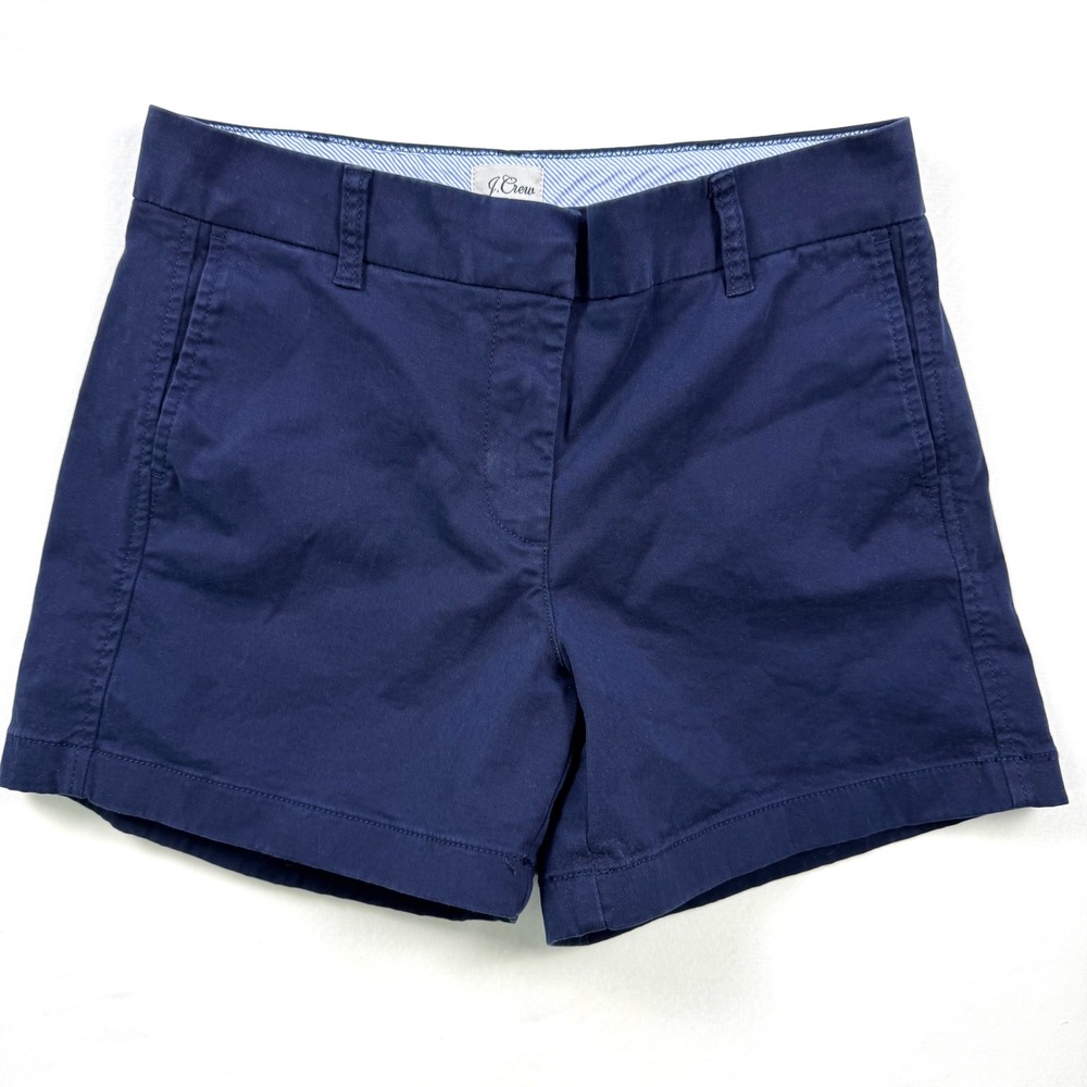 J Crew Chino‎ Shorts Navy Blue Women Size 8 Flat Front Pockets Zip Fly